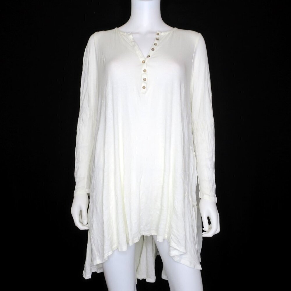 Free People FP Beach Emily Mini Dress Ivory Tiered Ruffles Tee Long Sleeve Small